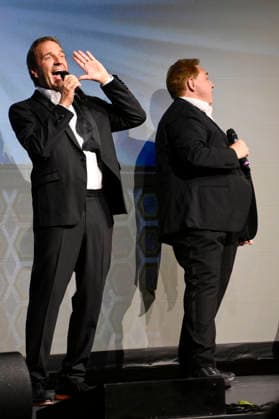 Peter Rütten and Oliver Kalkofe at the world premiere of the first episode of the new SchleFaZ season on the big screen: *Ghost Hunter John Sinclair: The Demon Wedding* at the Ernst Reuter Hall in Berlin, October 3, 2026 Foto:xN.xKubelkax xFuturexImagex schlefaz_6009