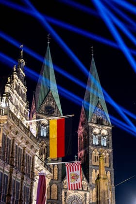 Celebrating German Unity Day in Bremen: German Unity Day 2026 celebrations, Bremen, October 3, 2026; Bremen, public festival, Fanta Vier concert, Illuminatin at the Schlachte, light show; Bremen, Germany, October 3, 2026 Cele Fanta4 + Illumination HB 3.10.26 LR-1531