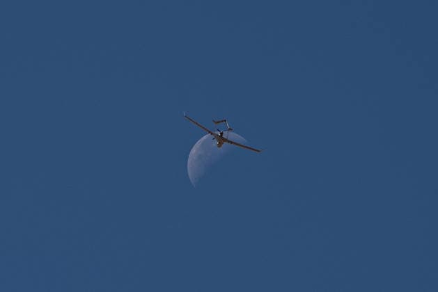 TEKNOFEST Southeast in Turkiye s Sanliurfa SANLIURFA, TURKIYE - OCTOBER 04: A Bayraktar TB2 unmanned aerial vehicle (UAV), developed by Baykar, performs a demonstration flight in the sky with the moon visible in the background during TEKNOFEST Southeast, world s largest aviation, space, and technology festival in Sanliurfa, Turkiye on October 4, 2026. Arman Önal Anadolu Sanliurfa Turkey. Editorial use only. Please get in touch for any other usage.  Copyright: x2026xAnadoluxArmanxÖnalx