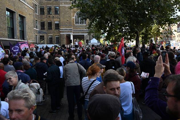 October 4, 2026, London, London, UK: London, UK. Demonstators take part in a march and rally organist by Unite The Union to mark the 90th anniversary of The Battle of Cable Street in the East End of London. All over the country in 1936, Mosley s British Union of Fascists were chased off the streets by a strong working class who knew that the politics of hate and division offers no solutions. The Battle of Cable Street on 4 October 1936 was by far the countryâ€⠢s biggest mobilisation against fascism. London UK - ZUMAl94_ 20261004_zaf_l94_029 Copyright: xRayxTangx