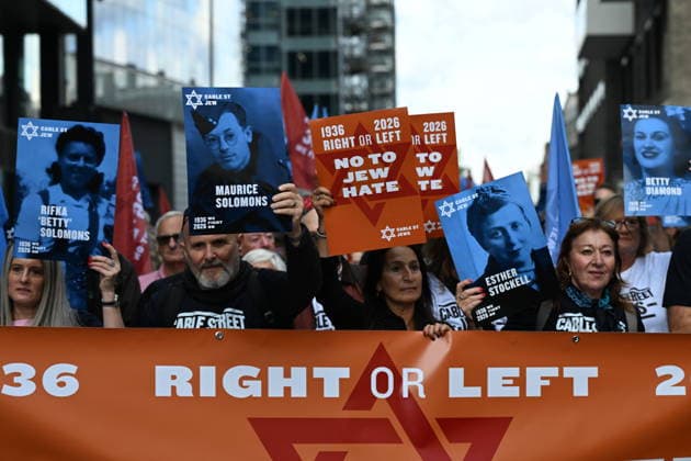 October 4, 2026, London, London, UK: London, UK. Demonstrators representing the Jewish Block take part in a march and rally to mark the 90th anniversary of The Battle of Cable Street in the East End of London. All over the country in 1936, Mosley s British Union of Fascists were chased off the streets by a strong working class who knew that the politics of hate and division offers no solutions. The Battle of Cable Street on 4 October 1936 was by far the countryÃ¢â‚¬â ¢s biggest mobilisation against fascism. London UK  - ZUMAl94_ 20261004_zaf_l94_043 Copyright: xRayxTangx