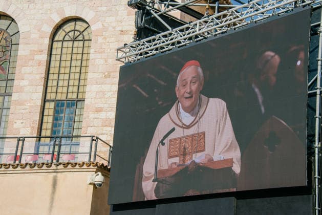 IPA89293542 - ASSISI October 4, 2026 Basilica of St. Francis celebration of the feast day of St. Francis, patron saint of Italy, with the participation of President of the Republic Sergio Mattarella. Cardinal Zuppi™s homily was shown on the giant screen. Copyright: xemanuelaxbianconix xx IPA89293542