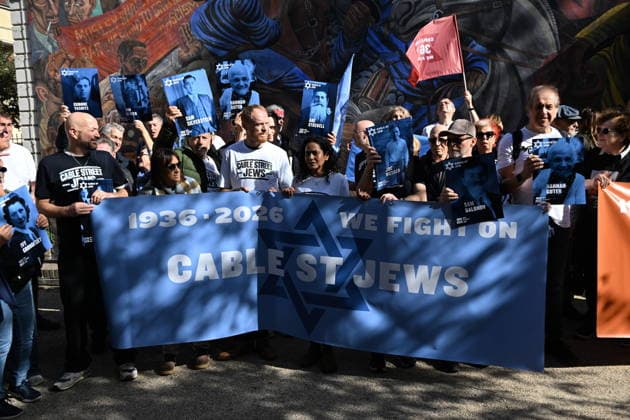 October 4, 2026, London, London, UK: London, UK. Demonstrators representing the Jewish Block take part in a march and rally to mark the 90th anniversary of The Battle of Cable Street in the East End of London. All over the country in 1936, Mosley s British Union of Fascists were chased off the streets by a strong working class who knew that the politics of hate and division offers no solutions. The Battle of Cable Street on 4 October 1936 was by far the countryâ€⠢s biggest mobilisation against fascism. London UK - ZUMAl94_ 20261004_zaf_l94_057 Copyright: xRayxTangx