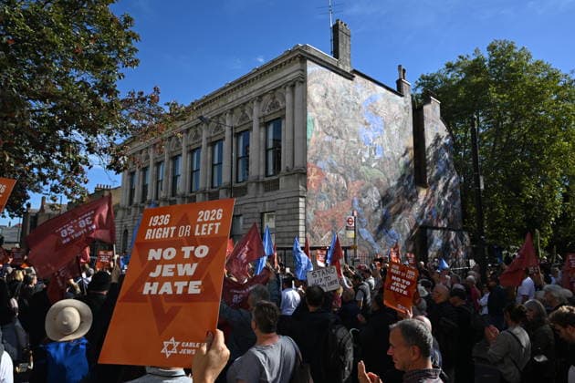 October 4, 2026, London, London, UK: London, UK. Demonstrators representing the Jewish Block take part in a march and rally to mark the 90th anniversary of The Battle of Cable Street in the East End of London. All over the country in 1936, Mosley s British Union of Fascists were chased off the streets by a strong working class who knew that the politics of hate and division offers no solutions. The Battle of Cable Street on 4 October 1936 was by far the countryÃ¢â‚¬â ¢s biggest mobilisation against fascism. London UK  - ZUMAl94_ 20261004_zaf_l94_061 Copyright: xRayxTangx