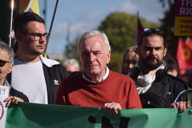 October 4, 2026, London, England, United Kingdom: Labour MP JOHN MCDONNELL takes part in the march to Cable Street against racism and fascism, marking the 90th anniversary since the Battle of Cable Street. London United Kingdom  - ZUMAv130 20261004_zip_v130_016 Copyright: xVukxValcicx