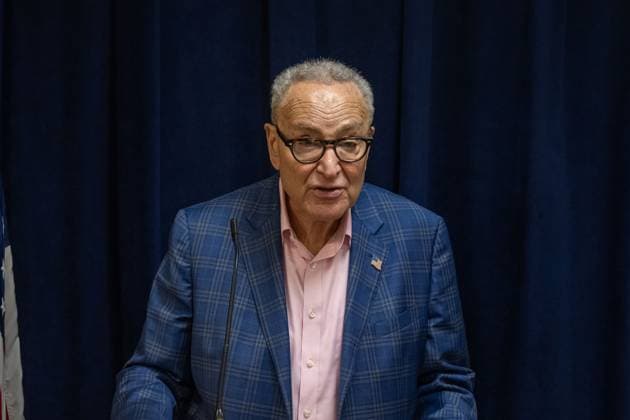 October 4, 2026, New York, New York, United States: U.S. Senator Chuck Schumer (D-NY) speaks.U.S. Senator Chuck Schumer (D-NY) calls for tighter rules and privacy safeguards around Flock Safety AI-powered license plate readers (ALPRs or LPRs), whose network has grown to more than 120,000 cameras across 49 states, according to the company, and continuously record passing vehicles movements without a warrant, probable cause, or even reasonable suspicion on October 04, 2026 in New York City. New York United States  - ZUMAs197 20261004_aaa_s197_193 Copyright: xRonxAdarx