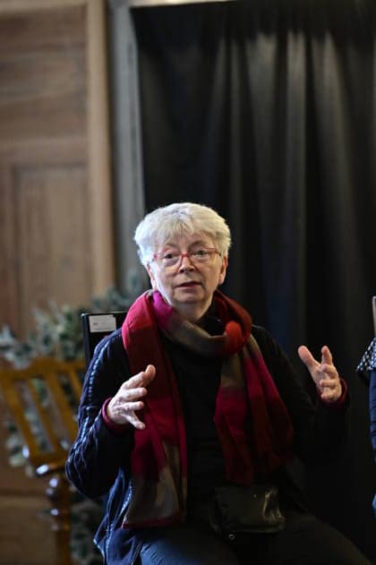 Susanne Ahner at the Ost West Kunstgespräche roundtable discussion in the Salon Format—a tribute to Ida Dehmel at the Literaturhaus Alte Synagoge in Görlitz, October 4, 2026 Copyright: xMatthiasxWehnertx