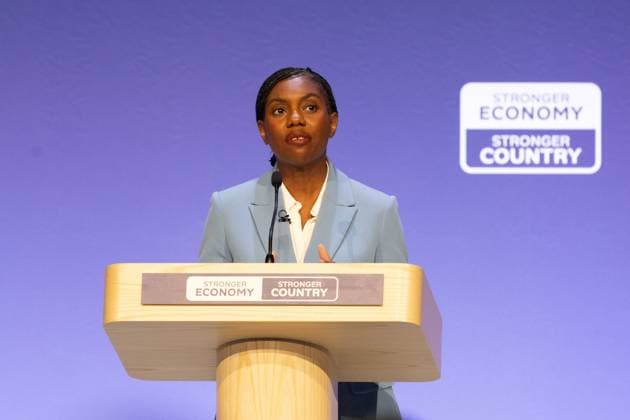 British Conservative Party annual conference 2026, Day 1, Birmingham, UK - 04 Oct 2026 Kemi Badenoch, Leader of the British Conservative Party, delivers her opening speech on day one of the British Conservative Party annual conference at the International Convention Centre (ICC) in Birmingham The British Conservative Party holds it’s annual conference at the International Convention Centre (ICC) in Birmingham Birmingham United Kingdom Copyright: xPhilxLewisx xSOPAxImagesx Phil-Lewis-1456257