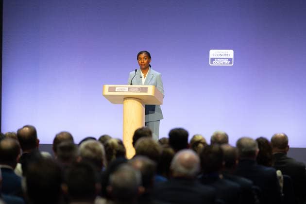 British Conservative Party annual conference 2026, Day 1, Birmingham, UK - 04 Oct 2026 Kemi Badenoch, Leader of the British Conservative Party, delivers her opening speech on day one of the British Conservative Party annual conference at the International Convention Centre (ICC) in Birmingham The British Conservative Party holds it’s annual conference at the International Convention Centre (ICC) in Birmingham Birmingham United Kingdom Copyright: xPhilxLewisx xSOPAxImagesx Phil-Lewis-1456259