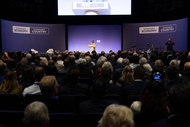 British Conservative Party annual conference 2026, Day 1, Birmingham, UK - 04 Oct 2026 Kemi Badenoch, Leader of the British Conservative Party, delivers her opening speech on day one of the British Conservative Party annual conference at the International Convention Centre (ICC) in Birmingham The British Conservative Party holds it’s annual conference at the International Convention Centre (ICC) in Birmingham Birmingham United Kingdom Copyright: xPhilxLewisx xSOPAxImagesx Phil-Lewis-1456330