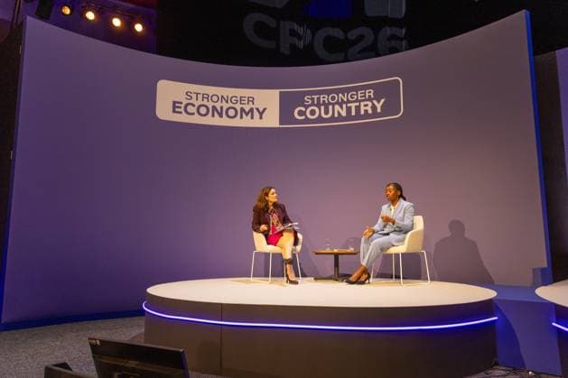British Conservative Party annual conference 2026, Day 1, Birmingham, UK - 04 Oct 2026 (L-R), Television and radio journalist, Tanya Beckett interviews Kemi Badenoch, Leader of the British Conservative Party on day one of the British Conservative Party annual conference at the International Convention Centre (ICC) in Birmingham The British Conservative Party holds it’s annual conference at the International Convention Centre (ICC) in Birmingham Birmingham United Kingdom Copyright: xPhilxLewisx xSOPAxImagesx Phil-Lewis-1456347