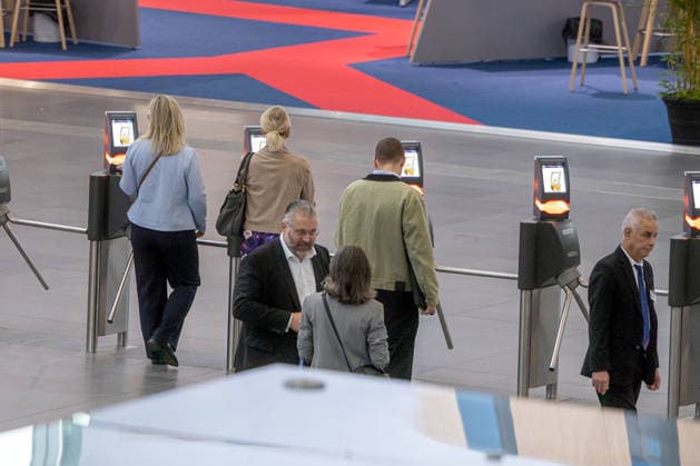 EXPO REAL 2026 in Munich, October 5, 2026: Trade visitors on their way to the exhibition halls at the Messe München grounds. First day of EXPO REAL 2026, the international trade fair for real estate, investments, and infrastructure will take place from October 5 to 7, 2026, in Munich, bringing t