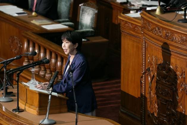 Japan PM Diet policy speech Japanese Prime Minister Sanae Takaichi delivers a policy speech at the opening of the 69-day extraordinary Diet session in Tokyo on Oct. 5, 2026.  A14AA0005630169P
