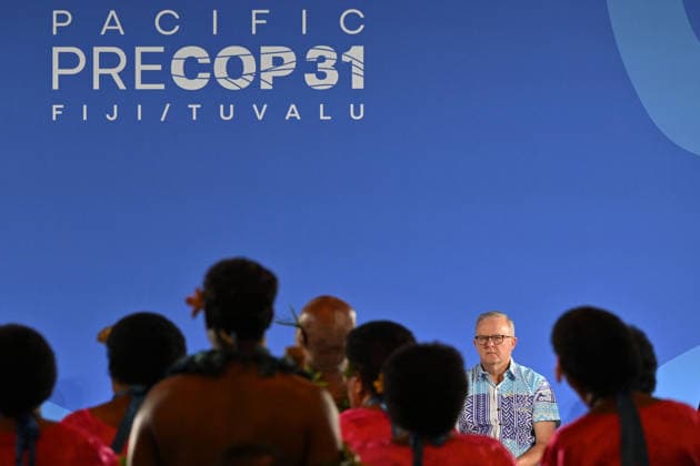 ANTHONY ALBANESE PRECOP MEETING, Australia™s Prime Minister Anthony Albanese during a traditional welcome ceremony during the Pre-Cop31 meeting in Fiji, Monday, October 5, 2026. ( NO ARCHIVING NADI Fiji  Copyright: xMICKxTSIKASx 20261005164055889500