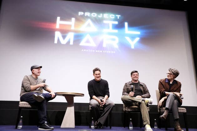 New York Tastemaker screening of Amazon MGM Studios™ project Hail Mary at The Whitby Hotel Screening Room Featuring: (L-R) Erik Davis ( Moderator, Fandang), Phil Lord (Director, Producer), Chris Miller (Director, Producer) and James Ortiz (Rocky) Where: New York, New York, United States When: 04 Oct 2026 Credit: Marion Curtis StarPix for Amazon MGM Studios INSTARimages EDITORIAL USE ONLY. NOT FOR USE BY NEWSPAPERS BASED IN THE UK. Copyright: xx instar56075205