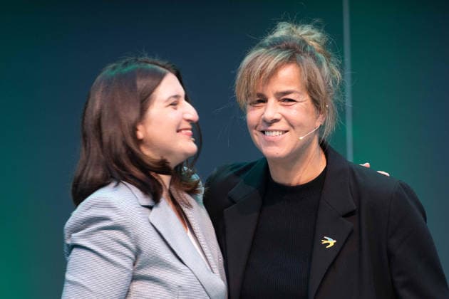 Mona NEUBAUR (right) intends to lead her party as the top candidate in the 2027 state election in North Rhine-Westphalia; pictured here with Yazgülü ZEYBEK, state chair of Alliance 90 The Greens in North Rhine-Westphalia, Mona NEUBAUR, Alliance 90