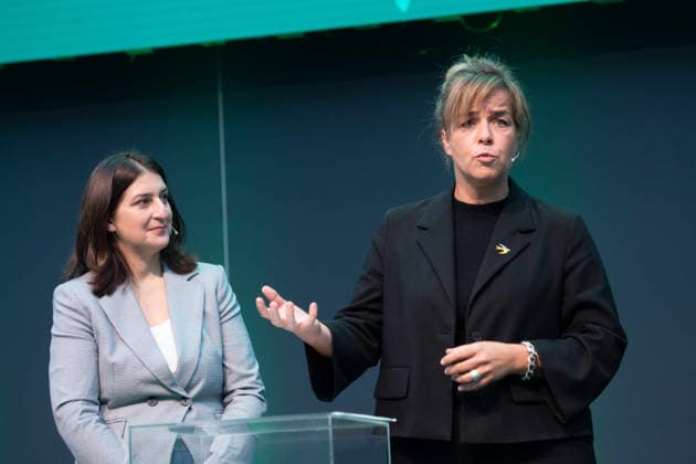 Mona NEUBAUR (right) intends to lead her party as the top candidate in the 2027 state election in North Rhine-Westphalia; pictured here with Yazgülü ZEYBEK, state chair of Alliance 90 The Greens in North Rhine-Westphalia, Mona NEUBAUR, Alliance 90