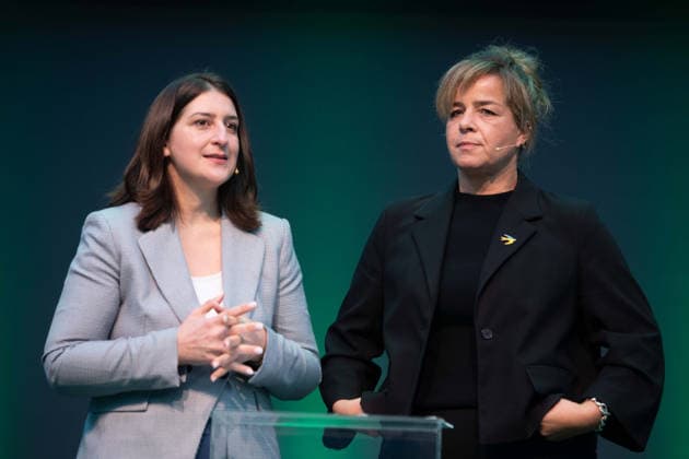 Mona NEUBAUR (right) intends to lead her party as the top candidate in the 2027 state election in North Rhine-Westphalia; pictured here with Yazgülü ZEYBEK, state chair of Alliance 90 The Greens in North Rhine-Westphalia, Mona NEUBAUR, Alliance 90