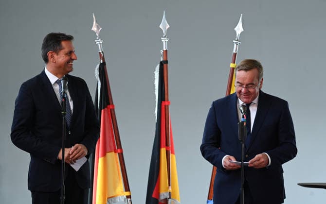 Navy to Get New Port in Emden Boris Pistorius (SPD), Federal Minister of Defense, speaks at a press conference at the Knock Main Pumping Station; standing next to him is Olaf Lies (SPD), Minister-President of Lower Saxony Boris Pistorius (SPD) announced today that a new nav Copyright: xdiebildwerftx