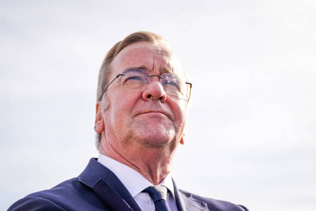 Germany, Emden: Federal Minister of Defense Boris Pistorius gazes into the distance during a press conference on the decision regarding the German Navy’s new naval base in Emden. Flags are visible in the background. Portrait, side profile, low-angle shot, Boris Pistorius, Federal Minister of Defense, Federa Copyright: xJOERANxSTEINSIEKx