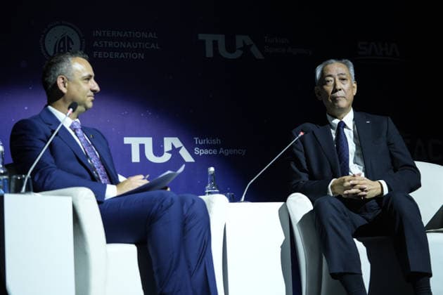 Space agency heads convene for a special session as part of IAC in Antalya ANTALYA, TURKIYE - OCTOBER 5: JAXA President Yamakawa Hiroshi (R), delivers a speech during the Space Agency Heads session held as part of the 77th International Astronautical Congress (IAC) at the NEST Congress Center in Antalya, Turkiye, on October 5, 2026. The congress is organized by the International Astronautical Federation (IAF), coordinated by the Turkish Ministry of Industry and Technology, and co-hosted by the Turkish Space Agency (TUA) and SAHA Istanbul. Osmancan Gurdogan Anadolu Antalya Turkey. Editorial use only. Please get in touch for any other usage.  Copyright: x2026xAnadoluxOsmancanxGurdoganx