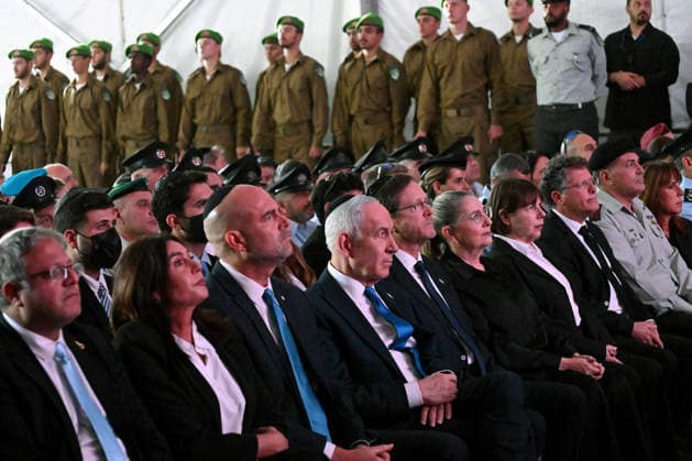 (C) Israeli Prime Minister Benjamin Netanyahu speaks at the State Memorial Ceremony for the three year anniversary of the October 7, 2023, Hamas attack, in remembrance of Israel Defense Forces and security members who fell in the War of Redemption in the Mt. Herzl Cemetery, Jerusalem, on Monday, October 5, 2026.  JER2026100501 DEBBIExHILL