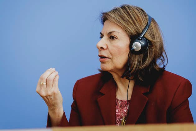 Laura Chinchilla Miranda, President of Costa Rica and Co-Chair of the ENSK, photographed during the press conference to introduce the North-South Commission on Development Policy in Berlin, October 5, 2026, Berlin, Germany Copyright: xFlorianxGaertnerx