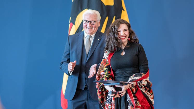 Federal President Frank Walter Steinmeier awards the Order of Merit of the Federal Republic of Germany to 21 citizens on German Unity Day Marina Weisband, activist Federal President awards the Order of Merit of the Federal Republic of Germany on German Unity Day, Berlin, Germany, official residence at the Spreebogen