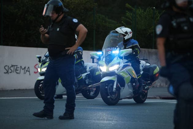 October 5, 2026, Anglet, Nouvelle Aquitaine, France: French police motorcyclists arrive as reinforcements during a protest by high school students against the government outside the Cantau high school in Anglet, southwestern France, on October 5, 2026. Students have been blocking schools across France since September 21 to demand more teachers, smaller classes and better school buildings. Cantau was closed by authorities after clashes in recent days. Anglet France - ZUMAb298 20261005_zsp_b298_025 Copyright: xJulesxBuonx