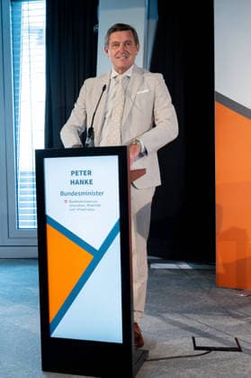 October 5, 2026 Press Conference for Book Launch: Peter Hanke, SPÖ Federal Minister of Innovation, Mobility, and Infrastructure, on October 5, 2026, at the press conference for the book launch of *Highway Construction in Austria Under Nazi Rule* at ASFINAG in Vienna, Vienna, Austria