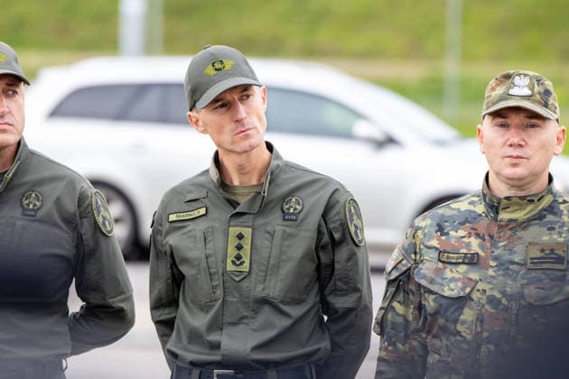 The meeting between Martynas Katelynas and Marcin Kierwinski at the Budzisko Border Control Point on October 5, 2026, in Budzisko  Copyright: xTeodorasxBiliÅ«nas BNSx