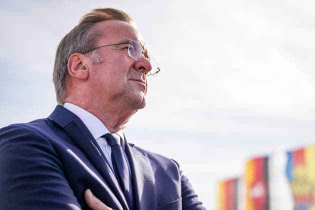 Germany, Emden: Federal Minister of Defense Boris Pistorius (SPD) gazes into the distance as he takes his leave following the press conference on the decision regarding the new naval port at Rysumer Nacken. Portrait, Profile, Boris Pistorius, Minister of Defense, Bundeswehr, German Navy, naval port, naval base, Rysumer Nacken, Emden, Lower Saxony, site Copyright: xJOERANxSTEINSIEKx