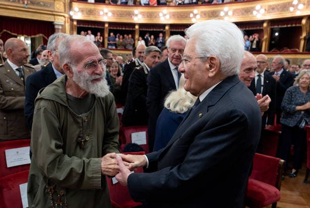 IPA89339518 - Palermo — President Sergio Mattarella with Don Pino Vitrano, President of Missione di Speranza e Carità, at the preview screening of the film Sul Cammino di Francesco – La vita di Biagio Conte today, October 5, 2026. (Photo by Paolo Giandotti - Office for Press and Communications) Image still distributed by this Agency exclusively for editorial purposes. The material may originate from social media, television broadcasters, press offices, or other publicly accessible third-party sources. The Agency claims no ownership rights, copyright, or license over the material. Any fees charged relate exclusively to the Agency’s services. The user is responsible for verifying and obtaining any rights, authorizations, or consents necessa Copyright: xQuirinalex xFotogrammax xQuirinalex xFotogrammax IPA89339518