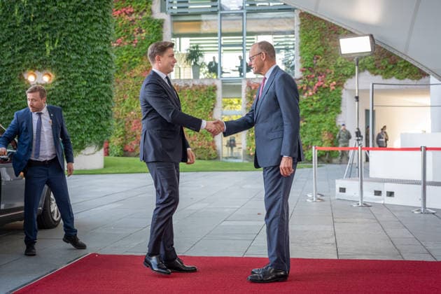 Chancellery, Visit, Prime Minister, Lithuania, Mindaugas Sinkevicius, Berlin, Chancellery, Welcome, Prime Minister, Lithuania, Mindaugas Sinkevicius, Friedrich Merz, Federal Chancellor, Berlin, Berlin, GER