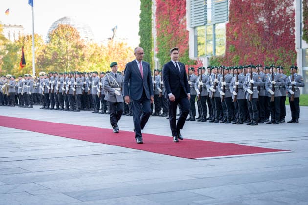 Chancellery, Visit, Prime Minister, Lithuania, Mindaugas Sinkevicius, Berlin, Chancellery, Prime Minister, Lithuania, Mindaugas Sinkevicius, Military Honors, Friedrich Merz, Federal Chancellor, Berlin, Berlin, GER