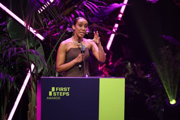 FIRST STEPS 2026 Götz George Young Talent Award: Laudation by Hadnet Tesfai; Award Ceremony on Stage at the FIRST STEPS 2026 Awards Ceremony at the Theater des Westens in Berlin Copyright: xEventpressxFuhrx