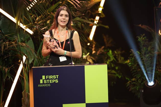 FIRST STEPS 2026 Big Audience Award-winning book *OPERATION OBERLAND* by Patricia SchuÌˆtz; award presentation on stage at the FIRST STEPS 2026 awards ceremony at the Theater des Westens in Berlin Copyright: xEventpressxFuhrx
