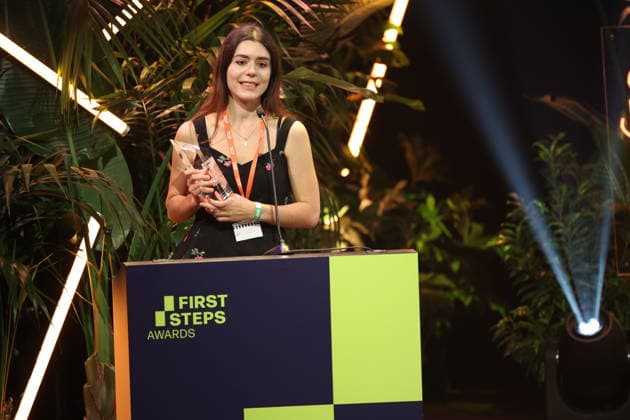 FIRST STEPS 2026 Big Audience Award-winning book *OPERATION OBERLAND* by Patricia SchuÌˆtz; award presentation on stage at the FIRST STEPS 2026 awards ceremony at the Theater des Westens in Berlin Copyright: xEventpressxFuhrx