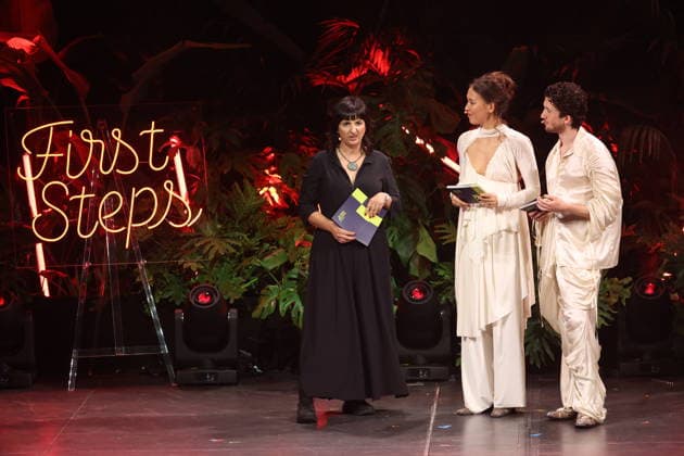 FIRST STEPS 2026 Hosts Malaya Maximilian and No Fear Bernd Eichinger Award Acceptance Speech by Ira Tondowski Award Ceremony on Stage at the FIRST STEPS 2026 Awards at the Theater des Westens in Berlin Copyright: xEventpressxFuhrx