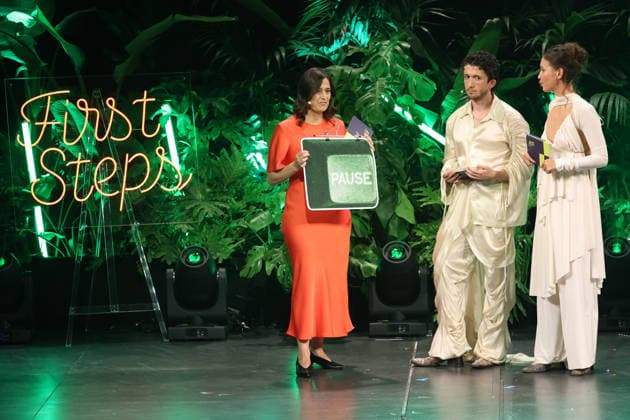 FIRST STEPS 2026: Hosts Malaya and Maximilian; Screenplay Laudation by Leila Hamid; Award Ceremony on Stage at the FIRST STEPS 2026 Awards at the Theater des Westens in Berlin Copyright: xEventpressxFuhrx