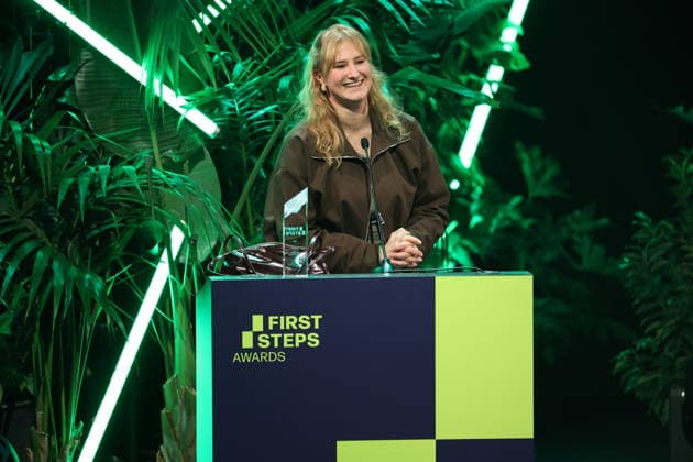 FIRST STEPS 2026 Screenplay Winner: *BLAUE STUNDE* by Celina Rehr; Award presentation on stage at the FIRST STEPS 2026 ceremony at the Theater des Westens in Berlin Copyright: xEventpressxFuhrx