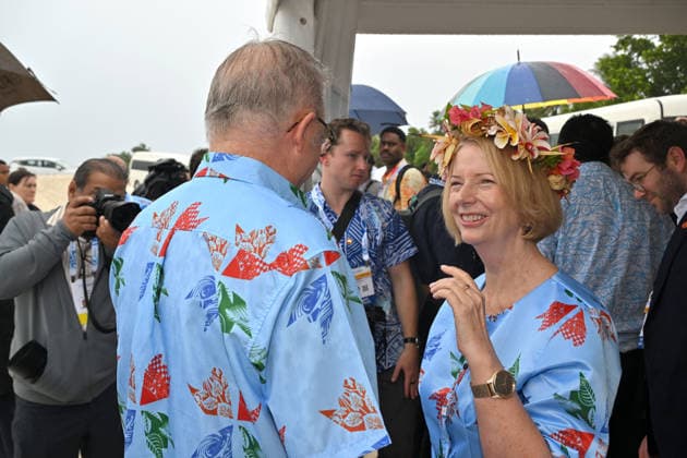 ANTHONY ALBANESE PRECOP MEETING, Australia™s Prime Minister Anthony Albanese and former prime minister Julia Gillard arrive to look at the Tuvalu Coastal Adaptation Project (TCAP) during the Pre-Cop31 meeting in Tuvalu, Tuesday, October 6, 2026. ( NO ARCHIVING Funafuti Tuvalu  Copyright: xMICKxTSIKASx 20261006121483999145