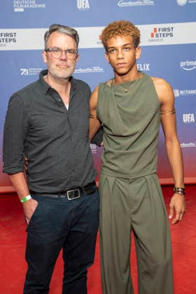 ABB FIRSTSTEPS: Robert Thalheim and Salimou Thiam on the red carpet at the 2026 FIRST STEPS Awards ceremony at the Theater des Westens on October 5, 2026, in Berlin, Germany
