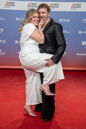 ABB FIRSTSTEPS: Gisa Flake and Knud Riepen walk the red carpet at the 2026 FIRST STEPS Awards ceremony at the Theater des Westens on October 5, 2026, in Berlin, Germany