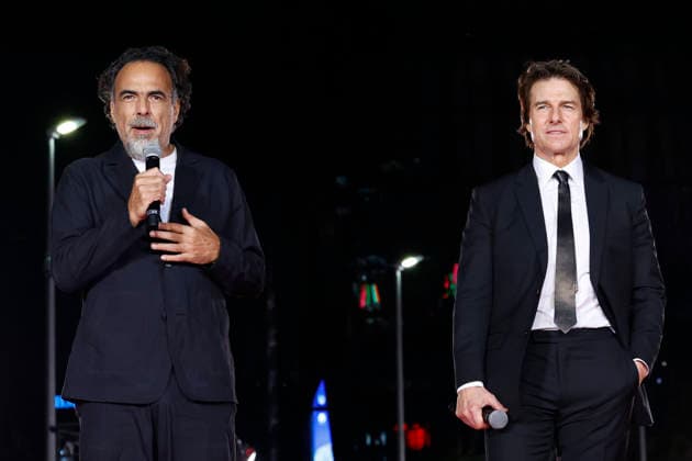 (L to R) Director Alejandro Gonzalez Inarritu and actor Tom Cruise speak during the Digger Japan premiere on October 6, 2026, in Tokyo, Japan. The duo met with enthusiastic fans and signed autographs on the red carpet in the heart of Tokyo s Ginza district.  aflo_353758992