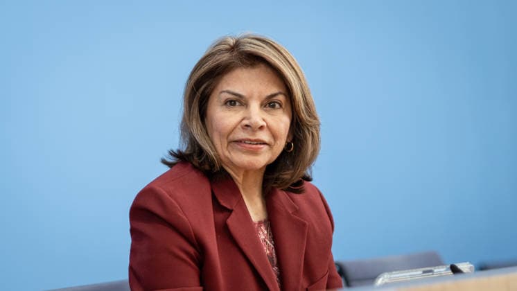 Laura Chinchilla Miranda, President of Costa Rica and Co-Chair of the ENSK Federal Press Conference in Berlin: Presentation on the North-South Commission on Development Policy (ENSK), Berlin, Germany, Federal Press Conference Building