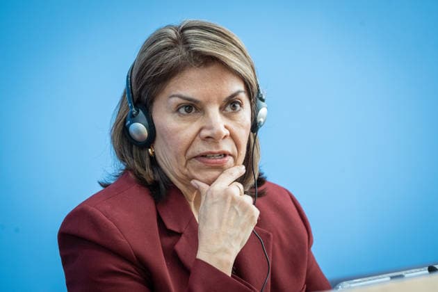 Laura Chinchilla Miranda, President of Costa Rica and Co-Chair of the ENSK Federal Press Conference in Berlin: Presentation on the North-South Commission on Development Policy (ENSK), Berlin, Germany, at the Federal Press Conference Building