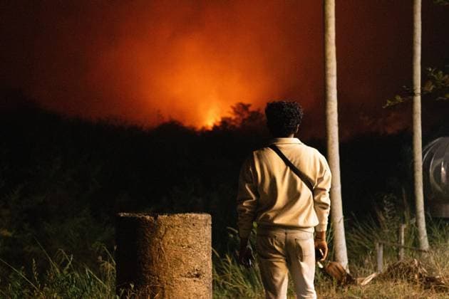 October 6, 2026, Jambi, Indonesia: JAMBI, INDONESIA, OCTOBER 6, 2026: Firefighters battle a land fire burning through trees and vegetation in the Penyengat Rendah area of Jambi City, as local residents observe the blaze. Forest and land fires across parts of Jambi and Sumatra continue to affect air quality and raise environmental concerns during the dry season. Jambi Indonesia - ZUMAq101 20261006_zna_q101_117 Copyright: xPrabanndaruxWahyuajix