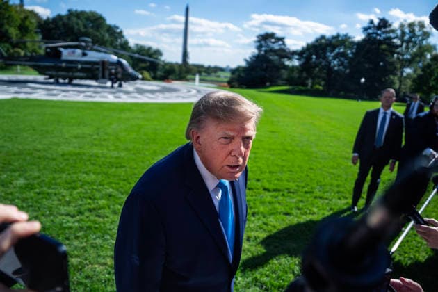 White House Departure 10 05 26 UNITED STATES - OCTOBER 5: President Donald Trump speaks with reporters on the South Lawn of the White House before boarding Marine One en route to Nebraska on Monday, October 5, 2026. (Tom Williams CQ Roll Call) Washington DC United States EDITORIAL USE ONLY Copyright: x2026xCQ-RollxCall,xInc.x TomxWilliamsx rollcallpix173148