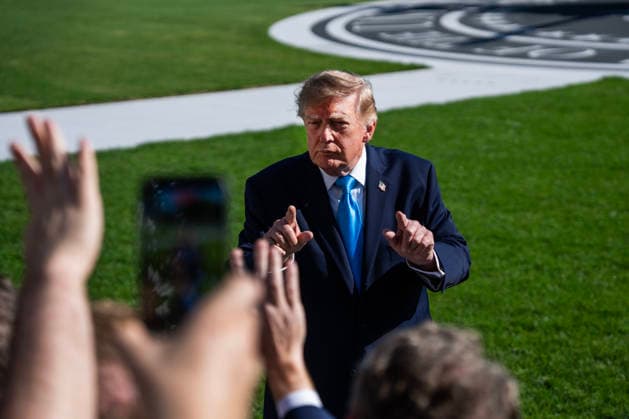 White House Departure 10 05 26 UNITED STATES - OCTOBER 5: President Donald Trump speaks with reporters on the South Lawn of the White House before boarding Marine One en route to Nebraska on Monday, October 5, 2026. (Tom Williams CQ Roll Call) Washington DC United States EDITORIAL USE ONLY Copyright: x2026xCQ-RollxCall,xInc.x TomxWilliamsx rollcallpix173149